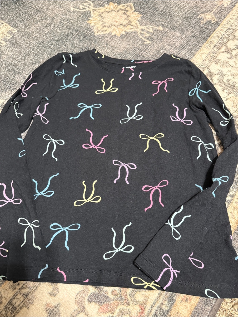 Old Navy Black Tee with Pastel Bow Accents